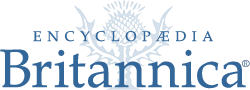 The logo of Encyclopædia Britannica featuring the name in blue with a stylized thistle design in the background.