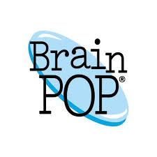 The BrainPOP logo features the word 'BrainPOP' in bold black letters, with a light blue, oval shape behind it.