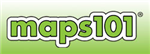 A logo featuring the text 'maps101' in a playful, rounded font with a green color scheme on a light green background.