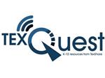 The logo for TexQuest, featuring the word 'TEX' in bold letters, followed by 'Quest' with a stylized compass arrow and signal waves above it, indicating educational resources for K-12.