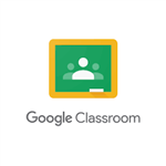 The Google Classroom logo features a green chalkboard with three stylized figures and a white chalk line, accompanied by the text 'Google Classroom' below.