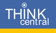 A logo featuring the word 'THINK' in large white letters above the word 'central' in smaller white letters, set against a blue background with a yellow stripe at the bottom.