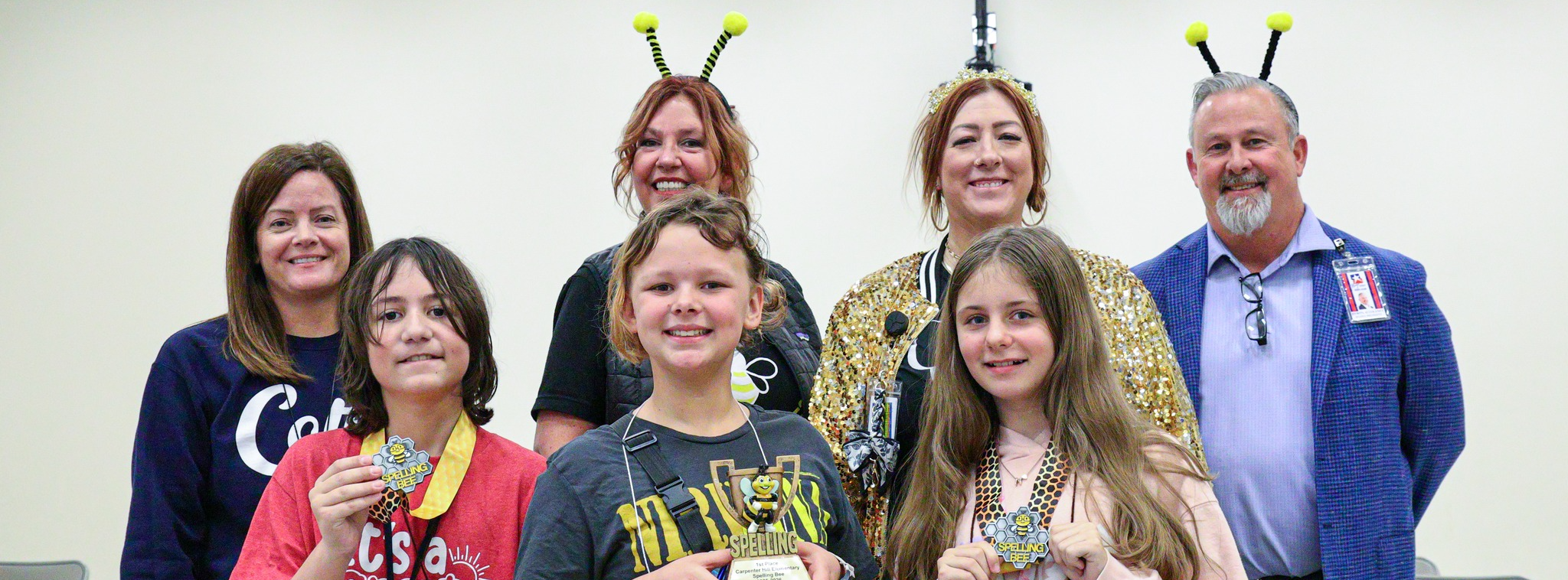 First, second and third place winners with judges, admin and a board president Byran Severance