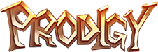 The word 'PRODIGY' is stylized in a bold, three-dimensional font with a metallic finish, set against a black background.