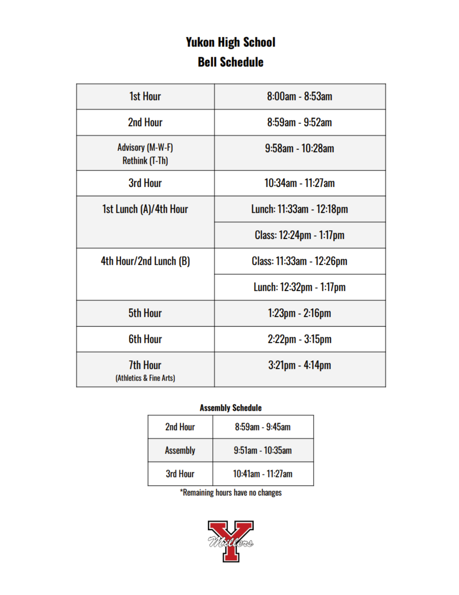 yhs bell schedule by hour