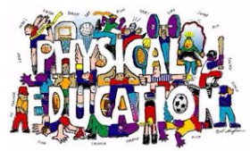 A colorful illustration featuring the words 'PHYSICAL EDUCATION' surrounded by various cartoon figures engaged in different sports and physical activities.