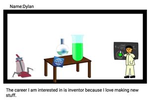 An illustration featuring a scientist in a lab coat next to a table with various scientific equipment, including a microscope, beakers with green liquid, and a globe, with a chalkboard displaying a science-related image.
