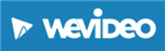 The WeVideo logo features the word 'wevideo' in white letters on a blue background, accompanied by a triangular play icon.