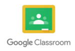 A logo for Google Classroom featuring a green chalkboard with a white figure and two smaller figures above it, framed in yellow, accompanied by the text 'Google Classroom' below.