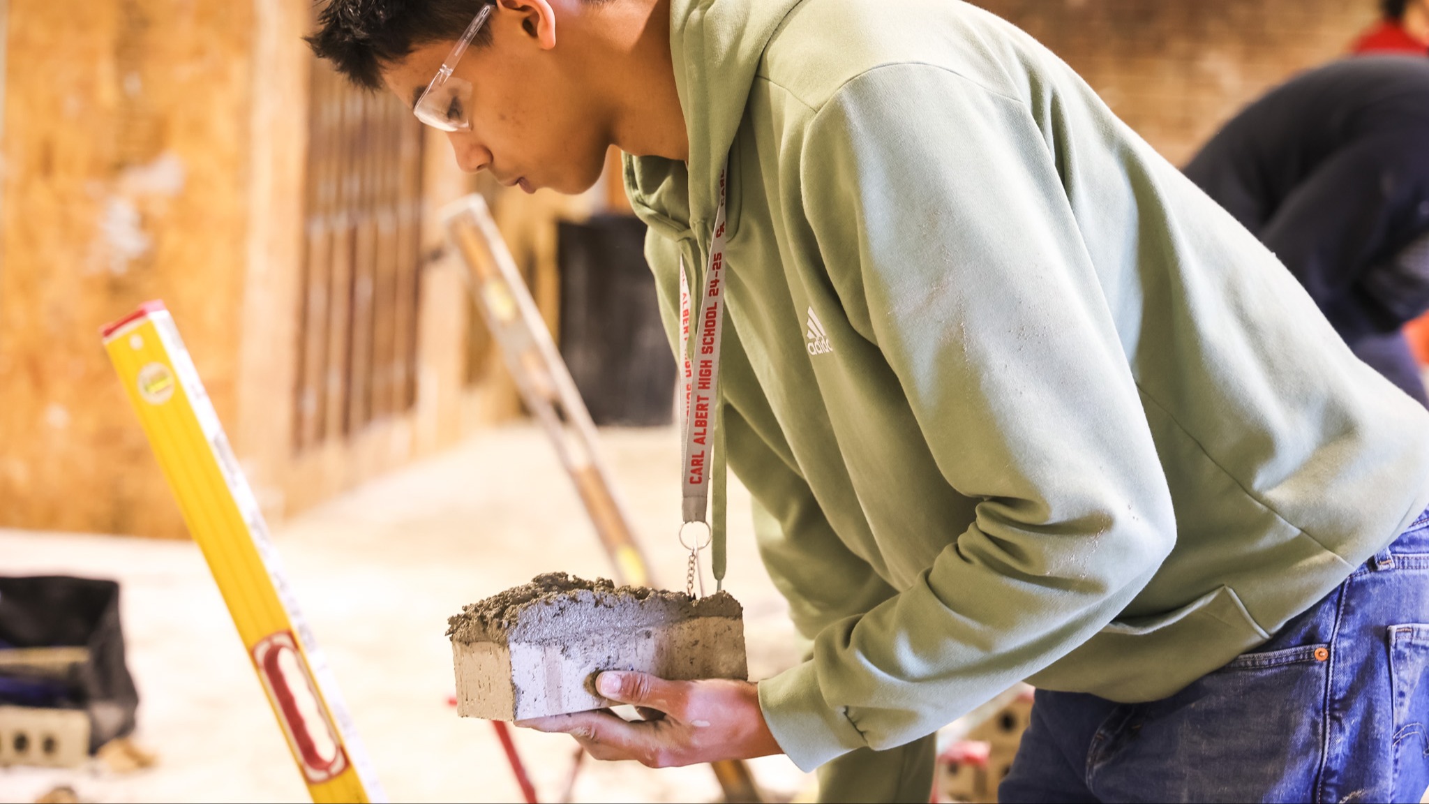 Masonry student working