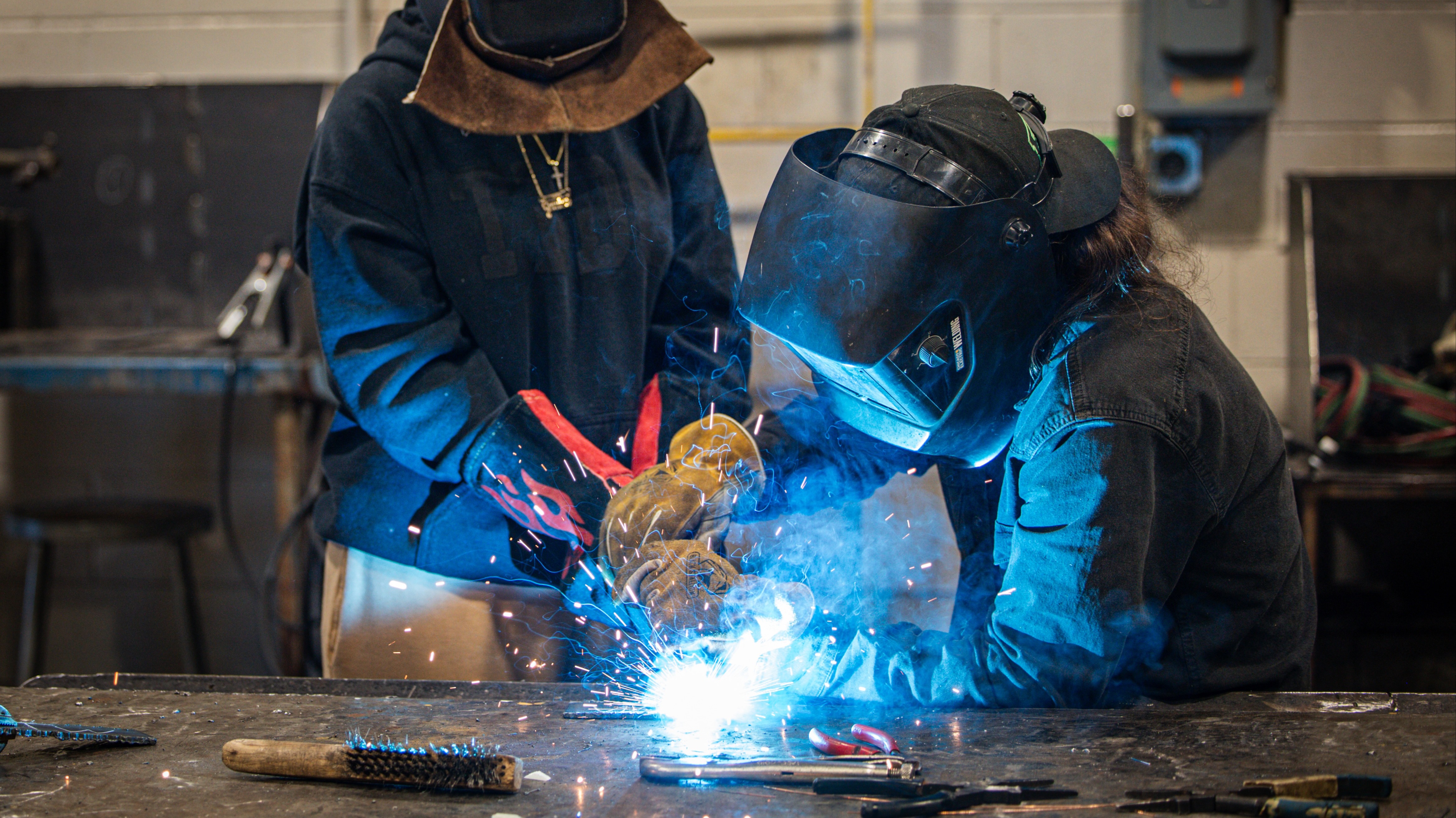 Students welding