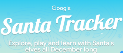 Google Santa Tracker followed by additional text below "Explore, play and learn with Santa's elves all December long."