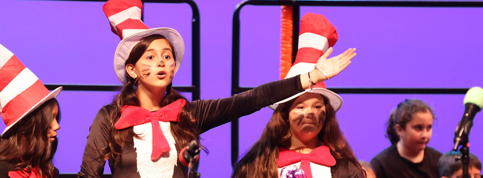 Several students dressed up in a cat in the hat costume