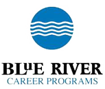 A blue circular logo featuring wavy lines representing water, with the text 'BLUE RIVER CAREER PROGRAMS' below it.