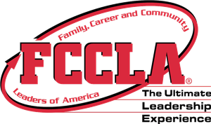 The logo of FCCLA (Family, Career and Community Leaders of America), featuring bold red letters and a tagline about leadership experiences.