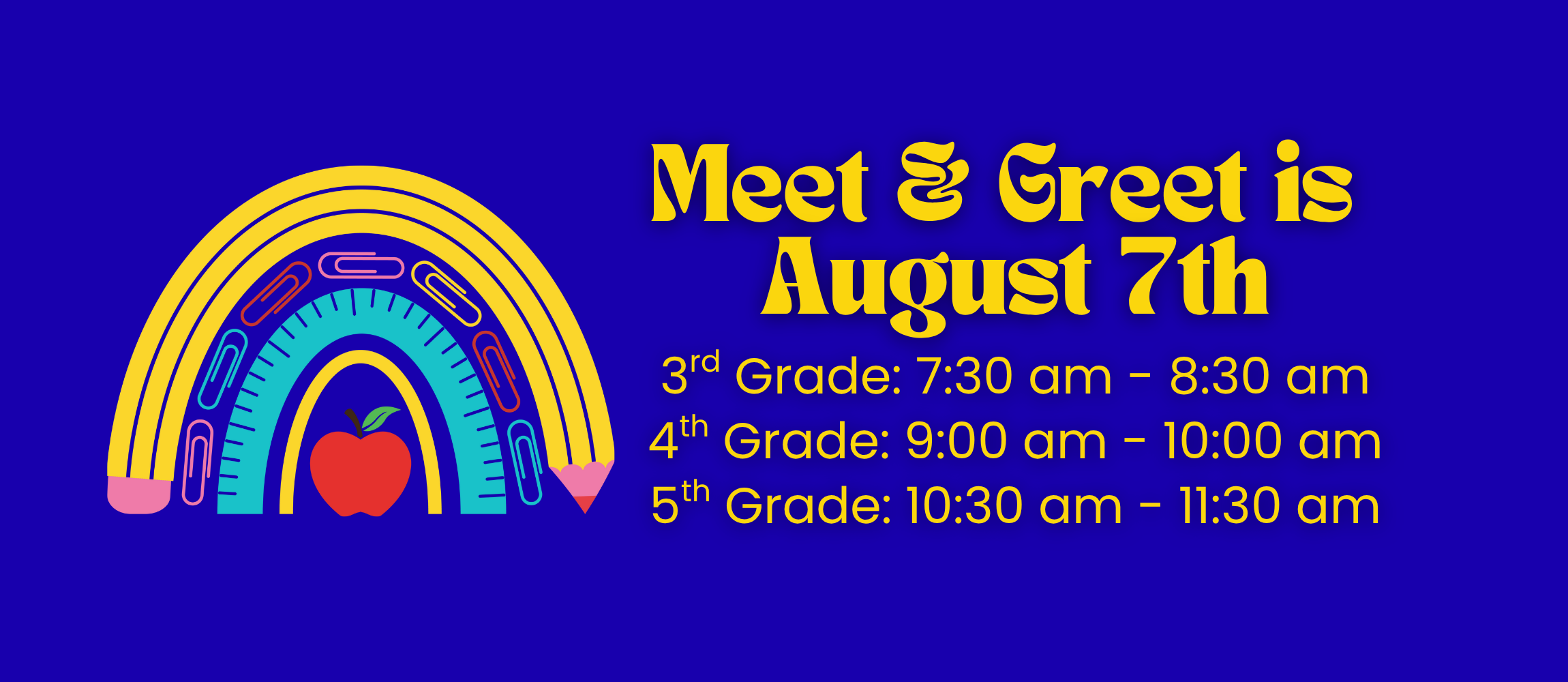 Meet &amp; Greet August 7th - 3rd @ 7:30-8:30; 4th @ 9:00-10:00; 5th @ 10:30-11:30