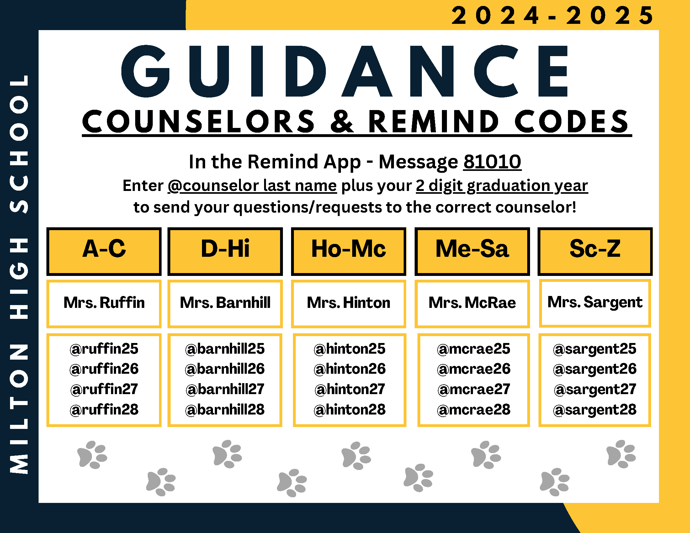 guidance cunselor and remind codes