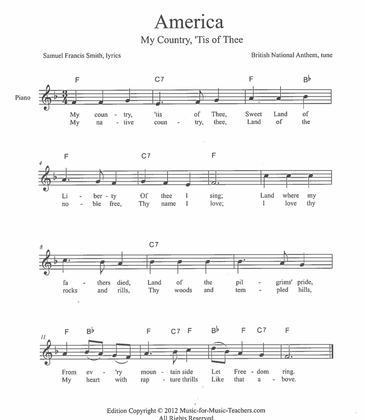 America the Beautiful Sheet Music