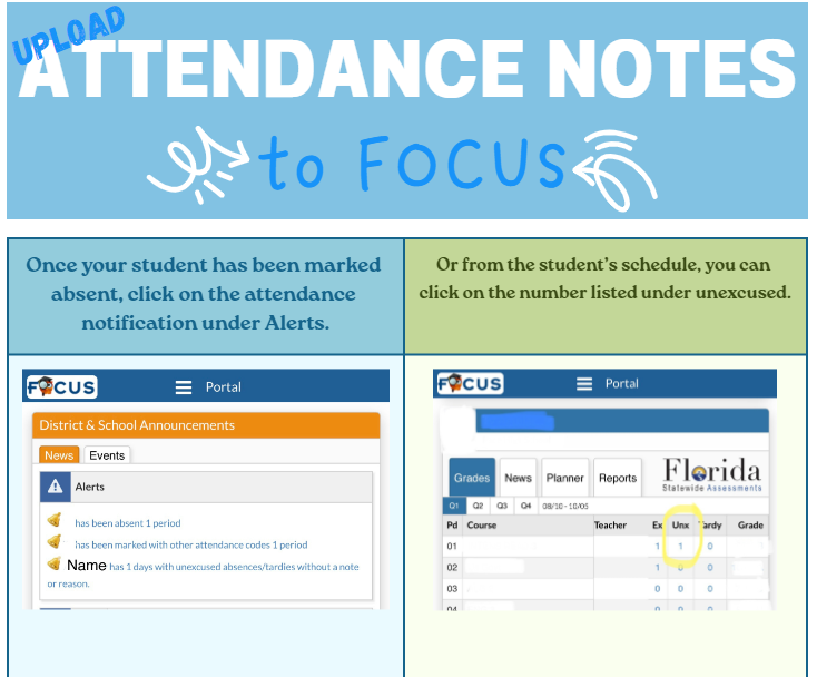 Directions to upload attendance notes to FOCUS