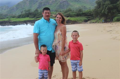 Family posing on beach