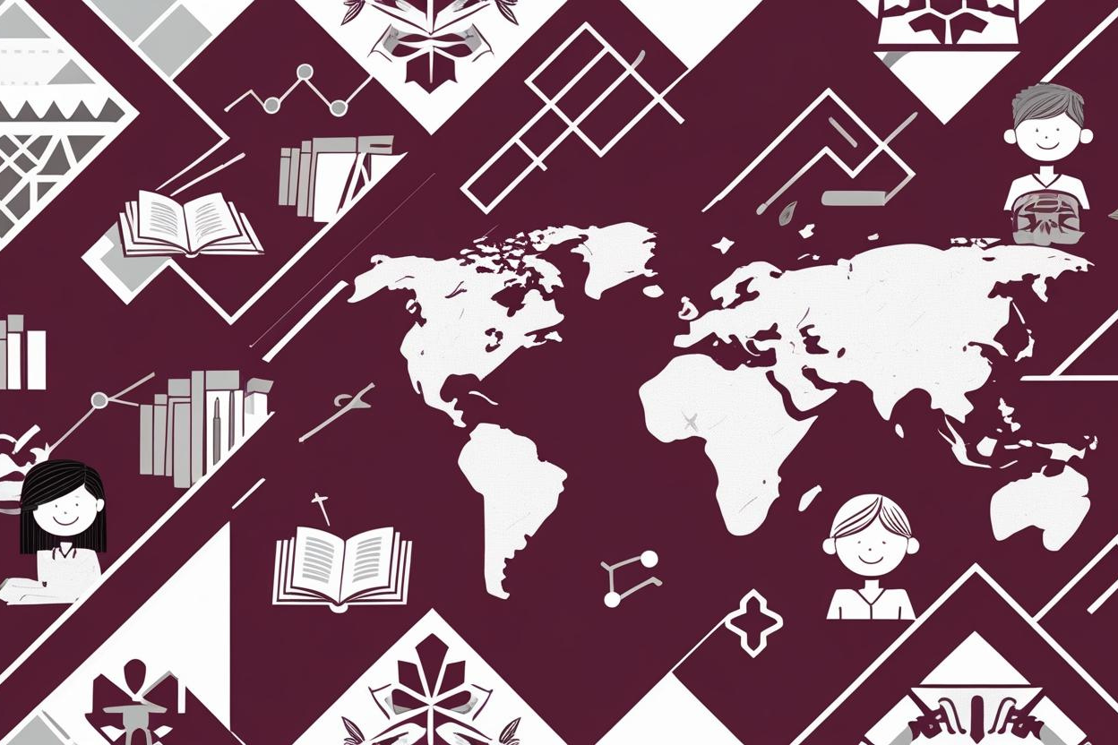 books, map, students
