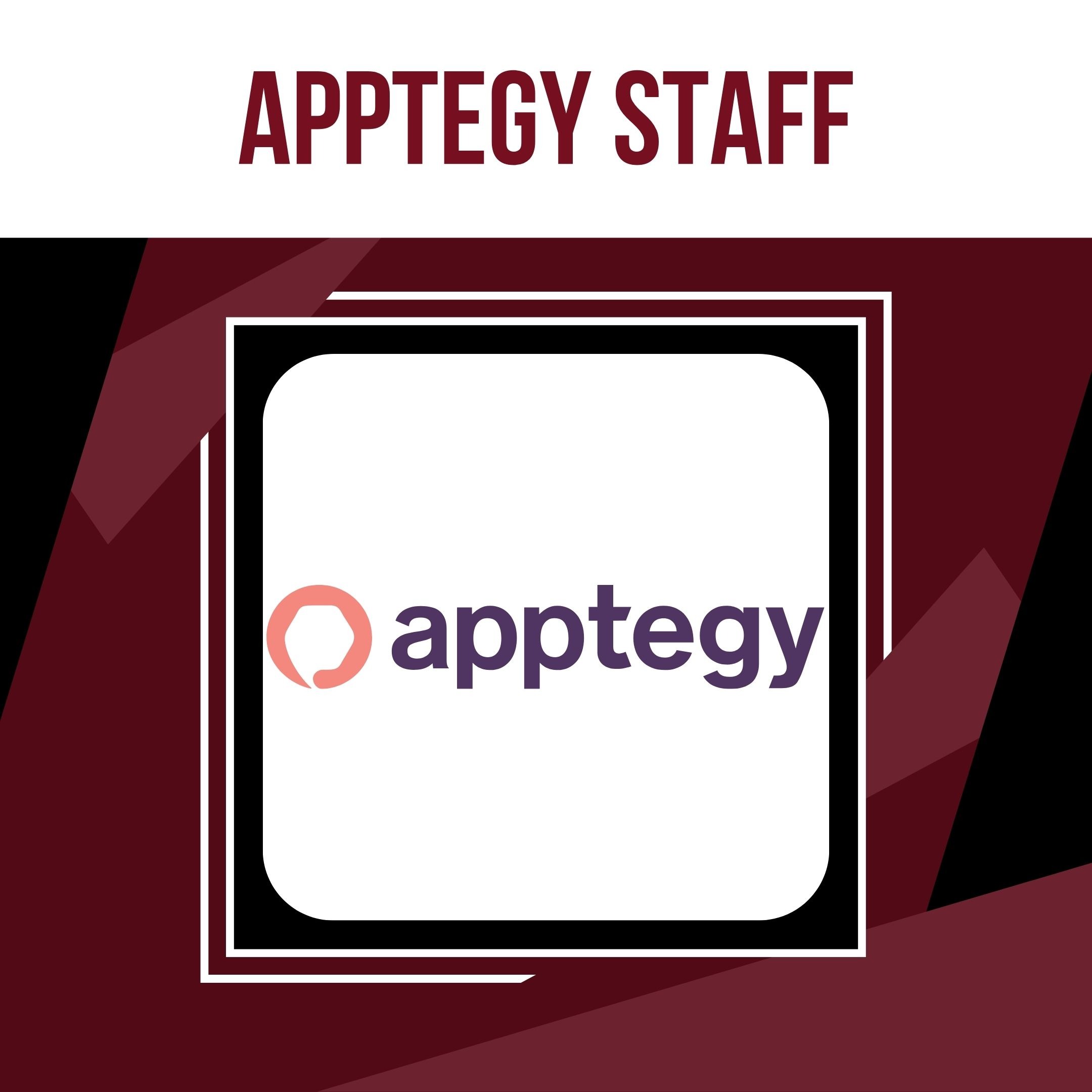 Apptegy Staff logo in white against a maroon background. Logo includes a circle with an 'A' inside.
