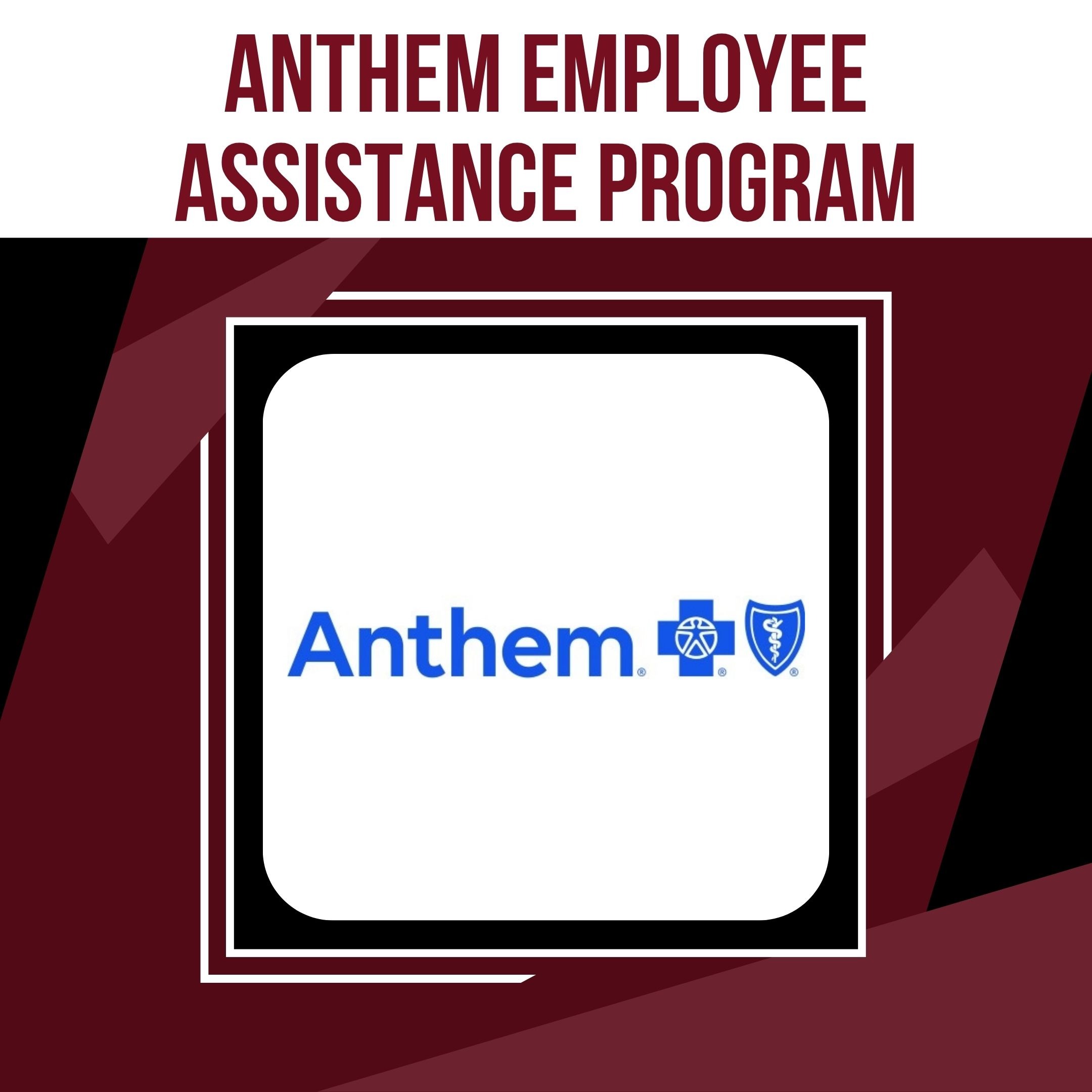 A logo and text, "ANTHEM EMPLOYEE ASSISTANCE PROGRAM," on a maroon and black background with a white border.