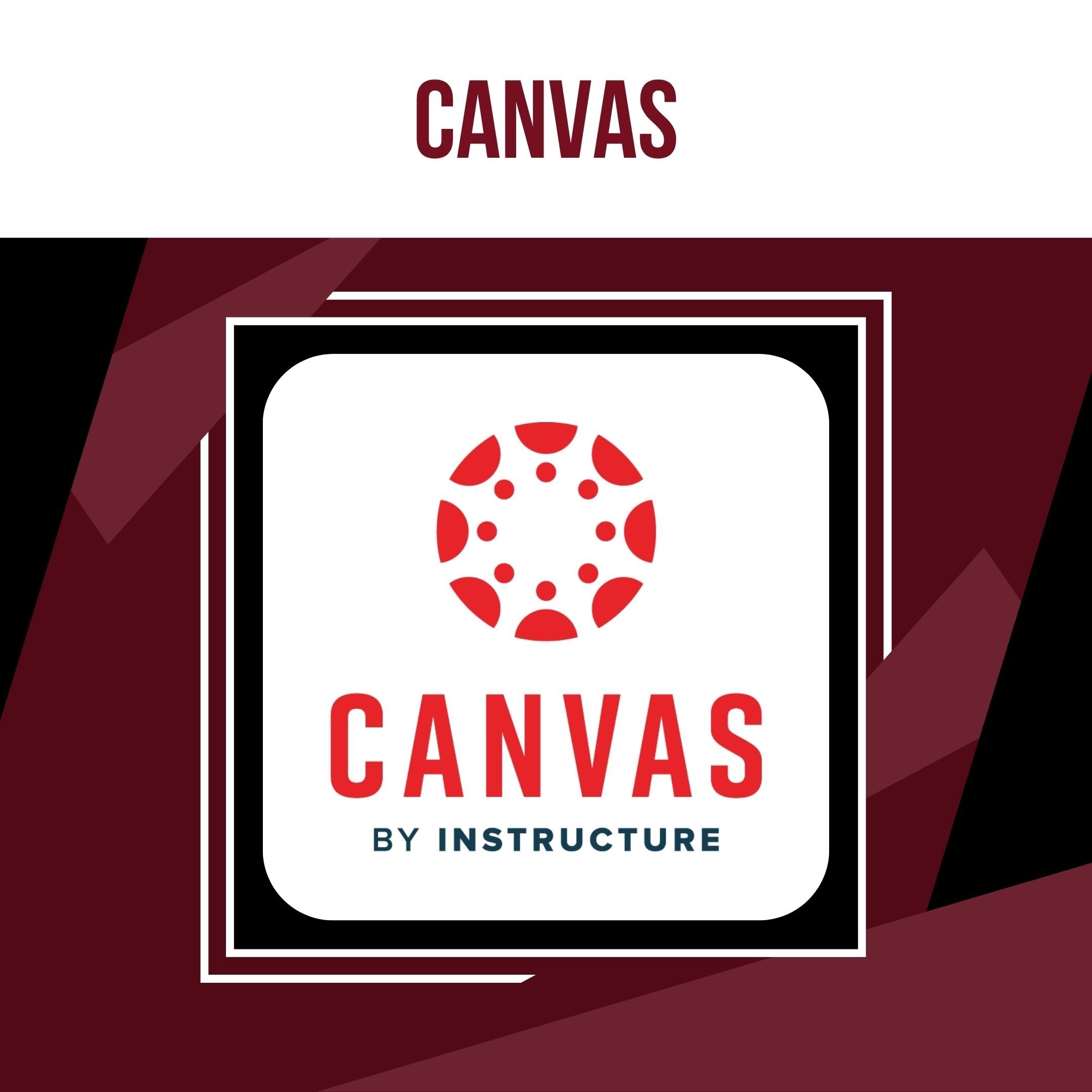 A red circular logo with dots surrounds a central red dot. "CANVAS" and "BY INSTRUCTURE" are written in bold red font.