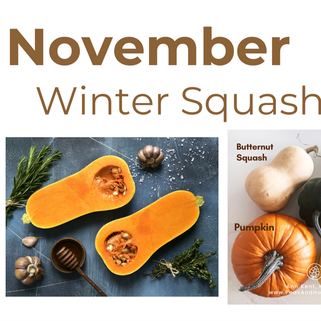A collage image featuring seasonal fruits and vegetables with an overlay of the word 'Squash' in large, bold letters against a dark background.