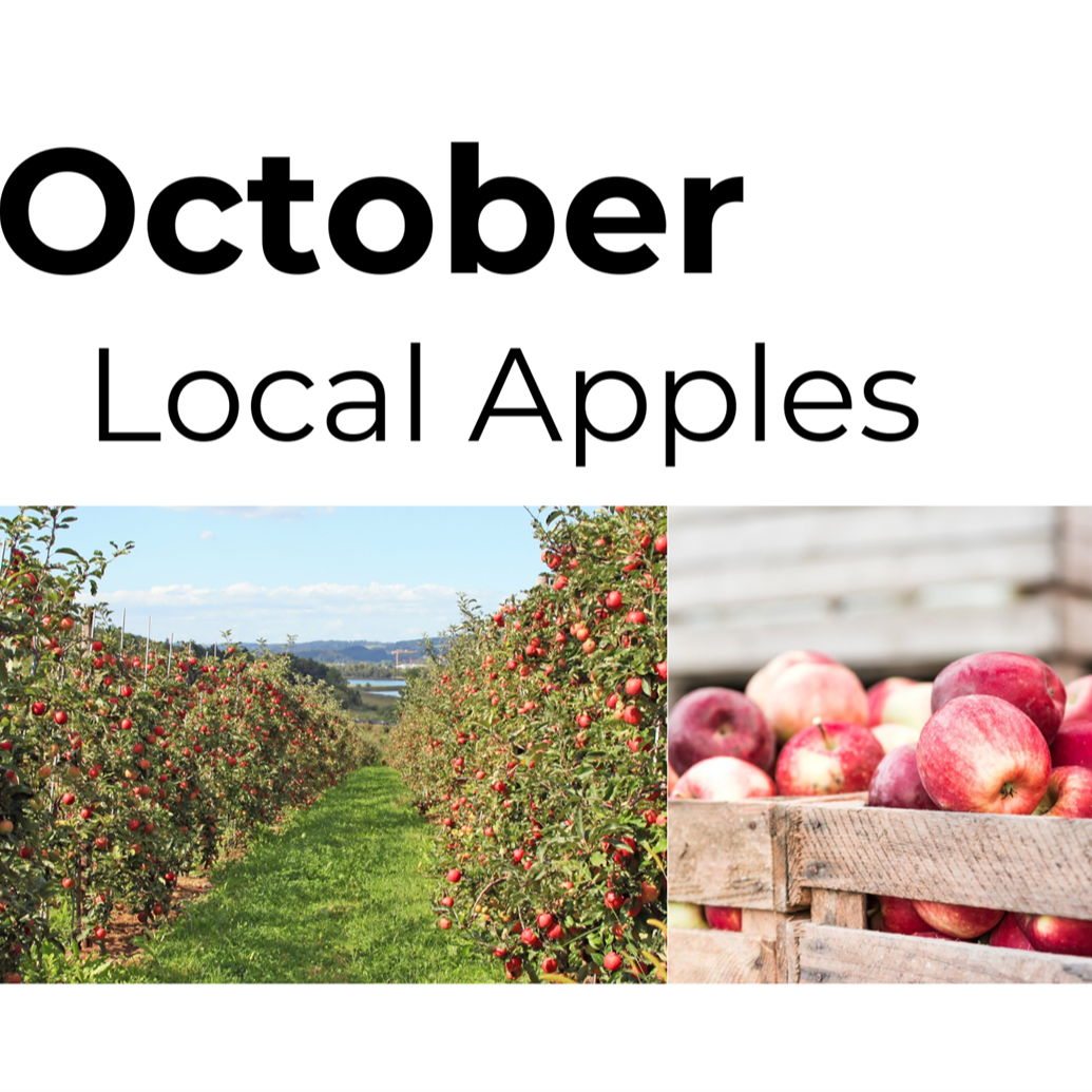 A serene image of an apple orchard with bountiful apples in the foreground and a peaceful countryside background, evoking the charm of fall in October.