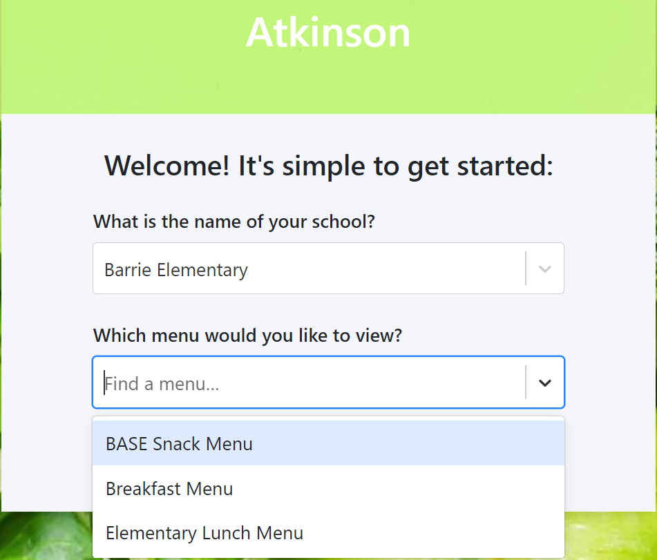 Series of photos showing how to navigate My School Menus to find menu information.
