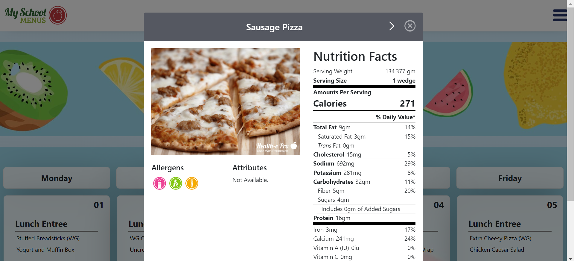 Series of photos showing how to navigate My School Menus to find menu information.