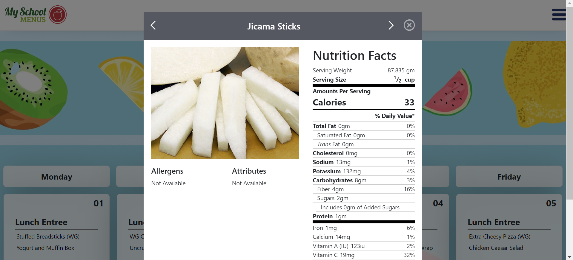 Series of photos showing how to navigate My School Menus to find menu information.
