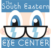 A playful logo featuring cartoonish eyes with glasses and the text 'The South Eastern Eye Center' in a blue color scheme.