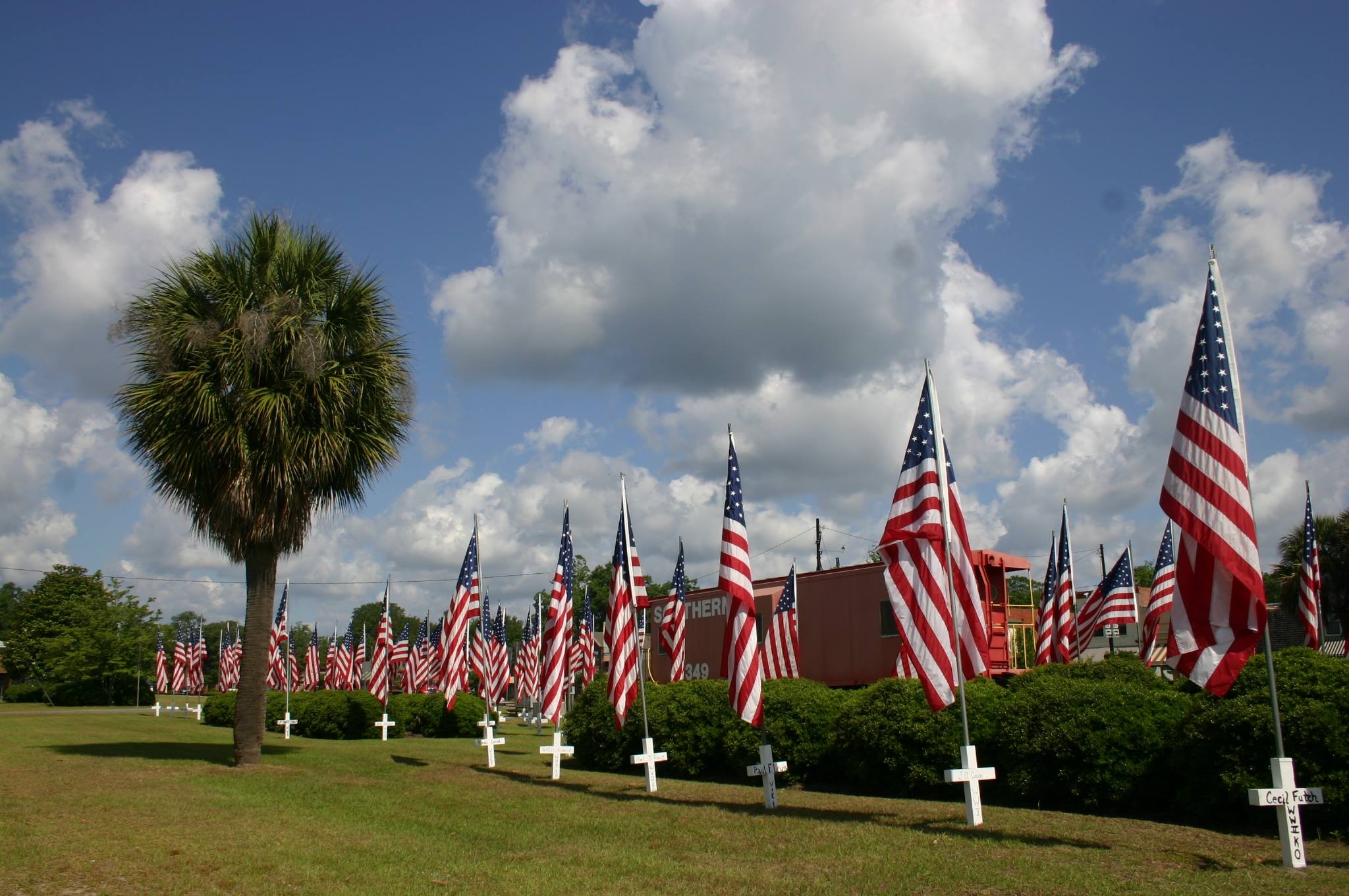 Pembroke view with American flags
