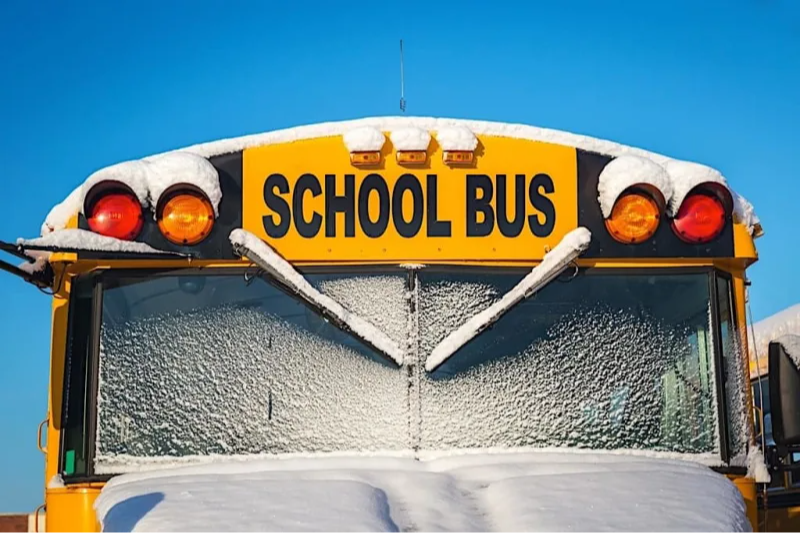 school bus in the snow