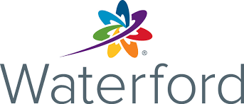 A colorful logo featuring a stylized flower design above the word 'Waterford' in gray text.