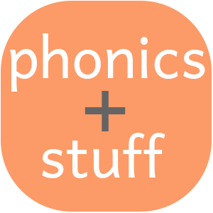 An orange square icon featuring the words 'phonics' in white and 'stuff' in a smaller white font, separated by a gray plus sign.