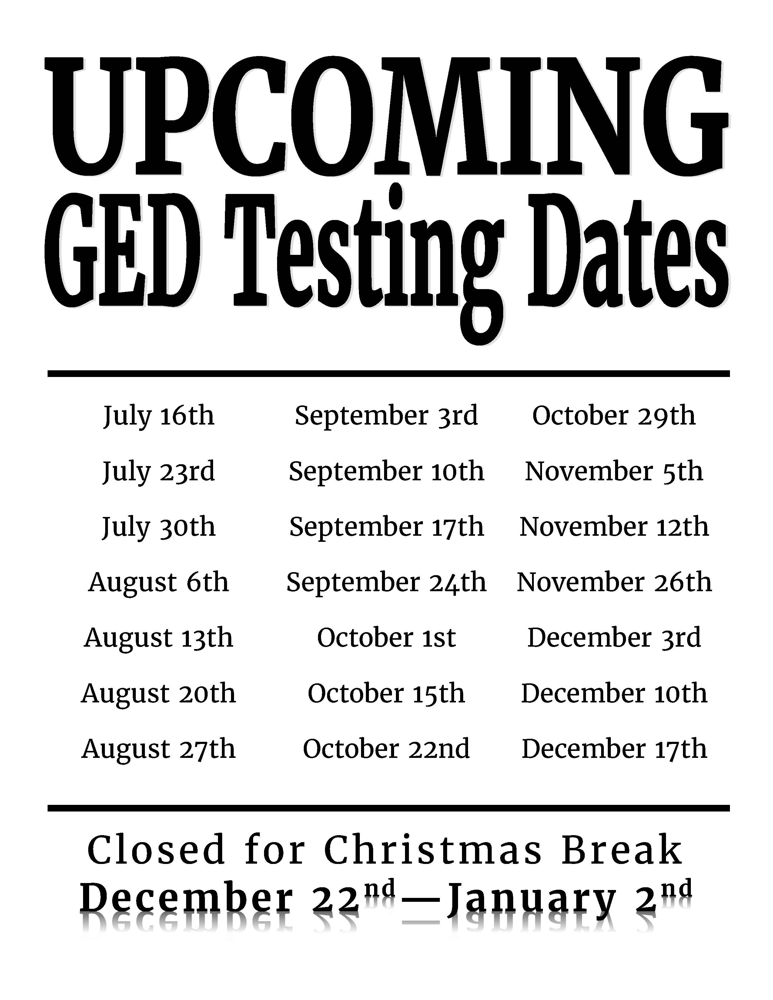 Spring 2025 GED Testing Dates