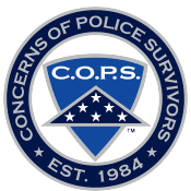 A circular logo featuring a blue shield with the letters 'C.O.P.S.' and five stars, surrounded by the text 'CONCERNS OF POLICE SURVIVORS' and 'EST. 1984'.