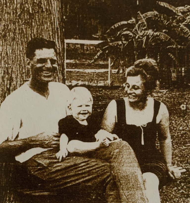 Cal Palmer with wife, Kate, and grandson, John Luff, in 1923, Windermere