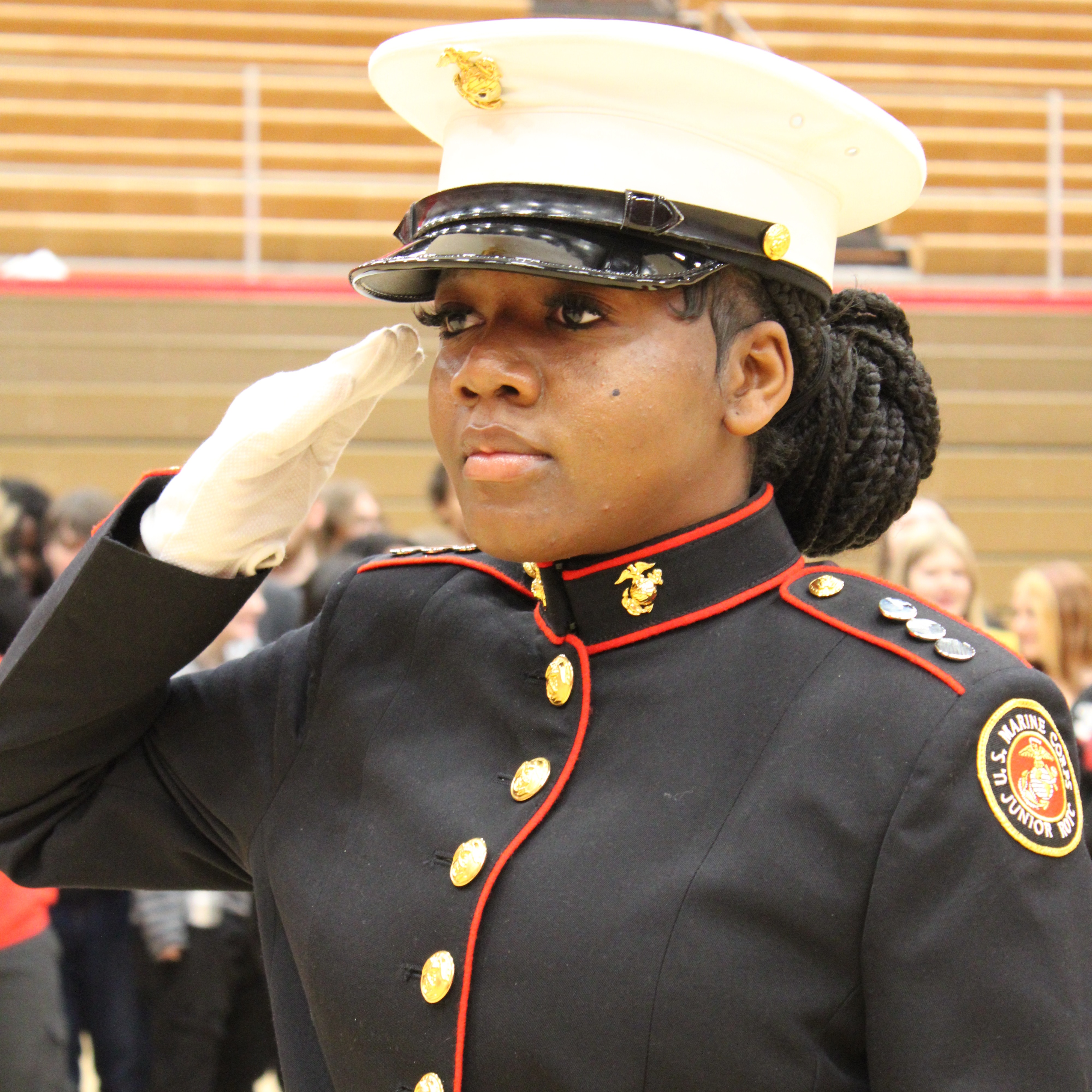 female cadet at attention