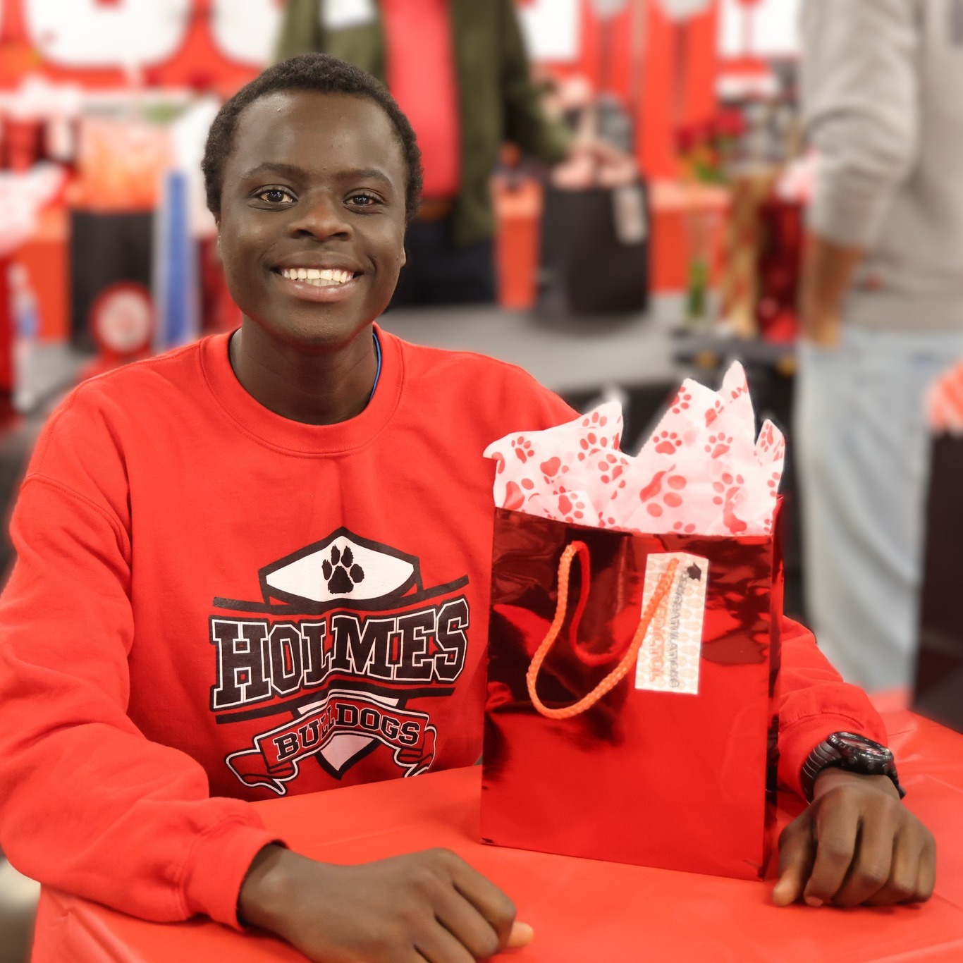 student with a gift