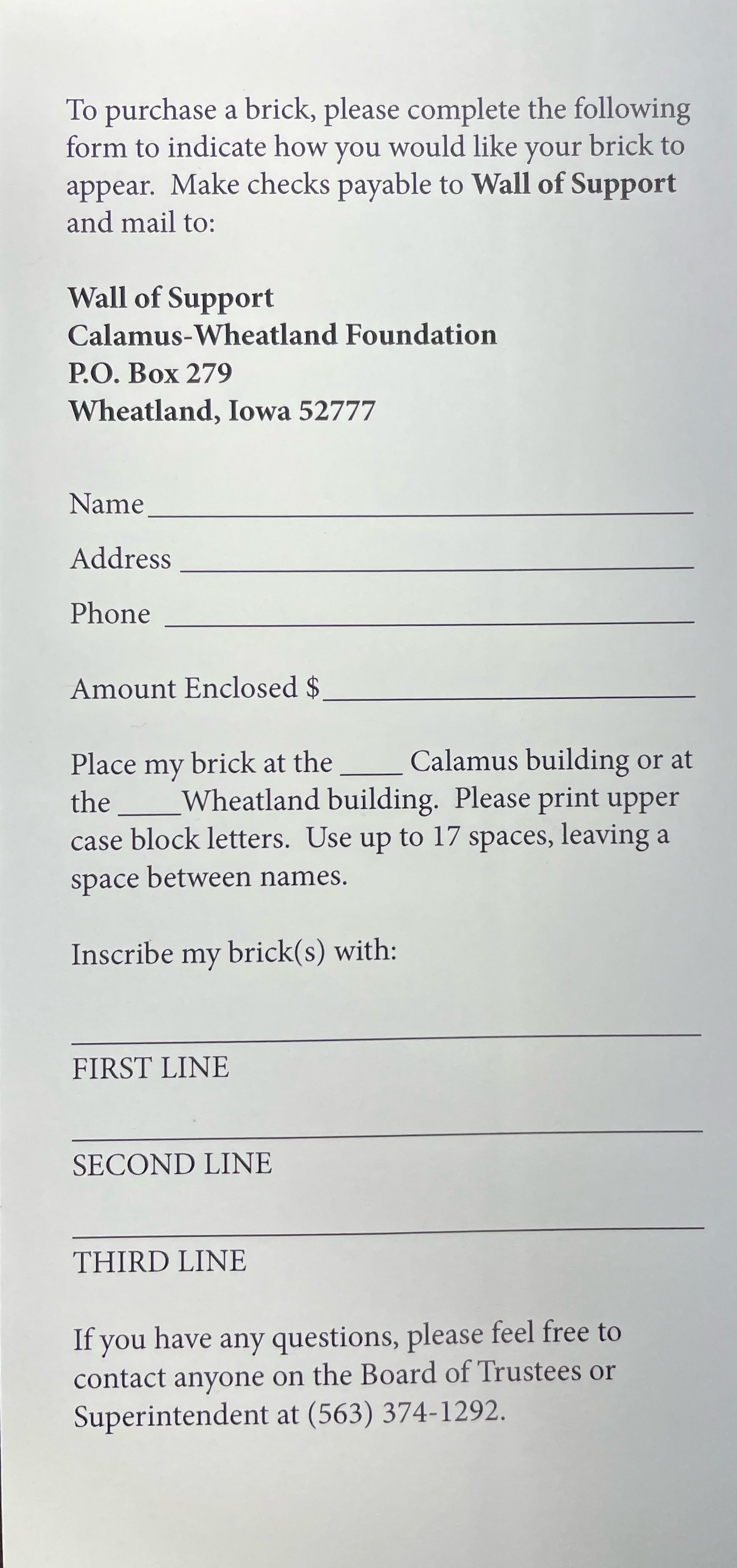 Wall of Support order form