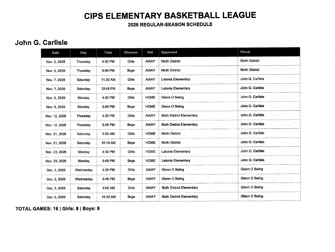 Basketball Schedule 2026