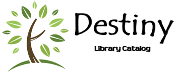 A logo featuring a stylized tree with green leaves and the text 'Destiny Library Catalog' in a playful font.