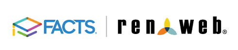 A logo featuring the word 'FACTS' in blue with a colorful book icon, followed by a vertical line and the word 'renweb' in black with a stylized triangular icon in yellow, orange, and green.