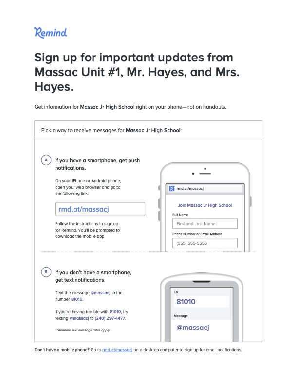 MJHS Remind Instructions