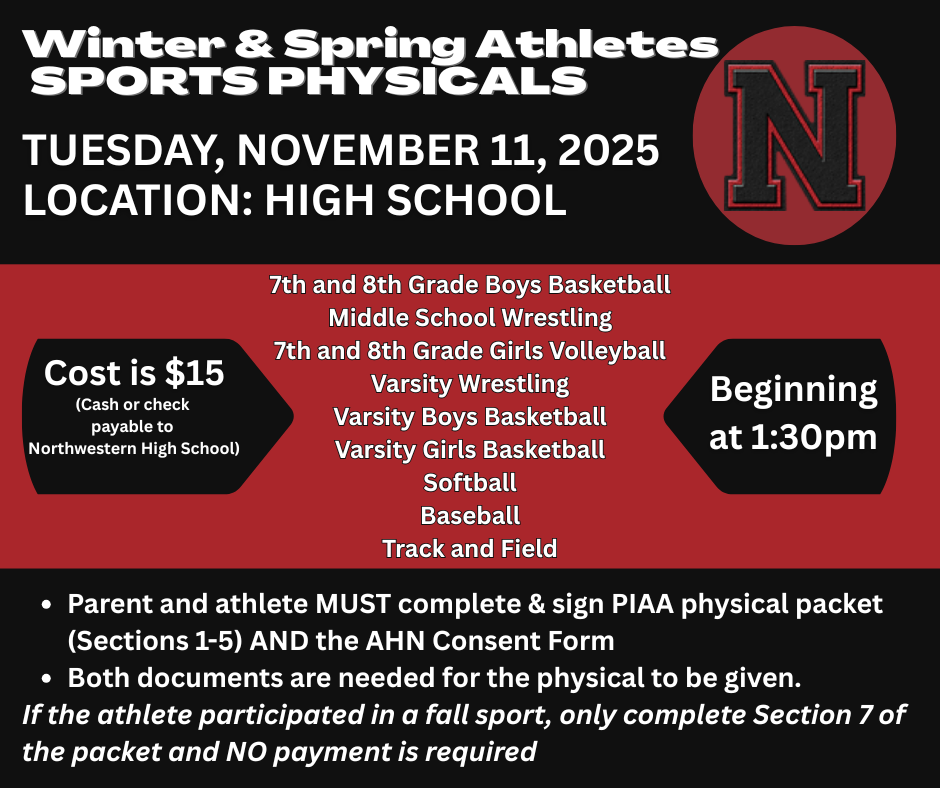 Winter Spring Sports Physicals Tuesday November 11, 2025