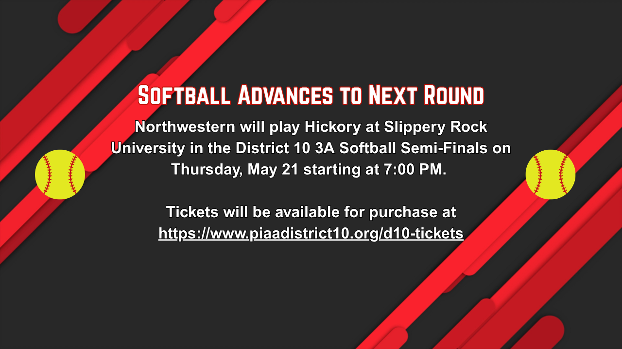 Softball Playoffs Thursday May 21 at 7pm at Slippery Rock University